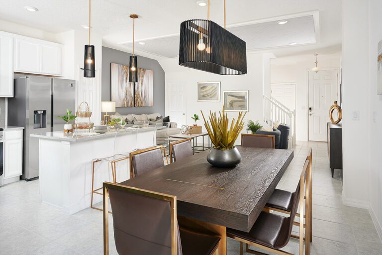 Interior of Park Square Homes townhome, dining area looking at kitchen