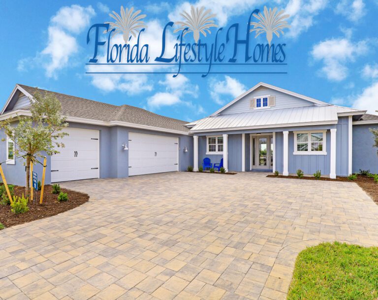 Exterior of a single-story, 3-car garage Florida Lifestyles Home at Babcock Ranch