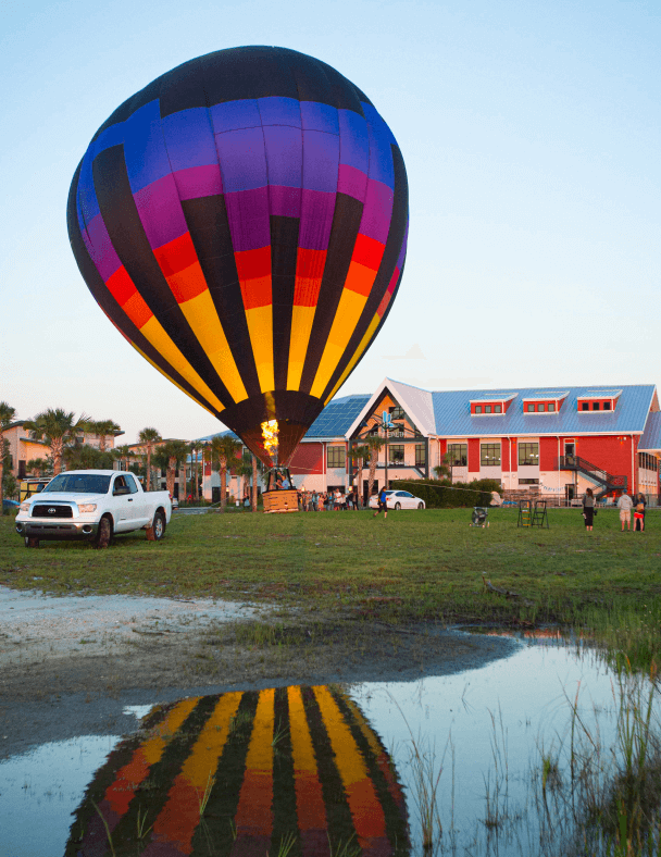 hot air ballone taking off in babcock town square