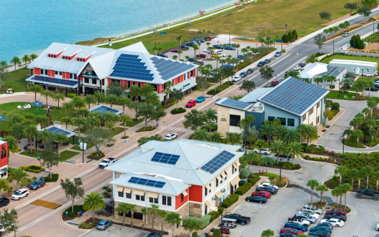 Birds eye view of Babcock Ranch's Founder's Square