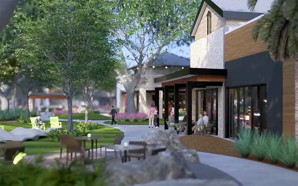 Growth at Babcock Ranch Marks a New Era of Convenience and Connection | Babcock Ranch Babcock Ranch B-Street rendering with restaurants and green space