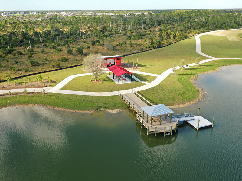 The PKWY | Babcock Ranch babcock ranch lagoon park dock aerial | Babcock Ranch